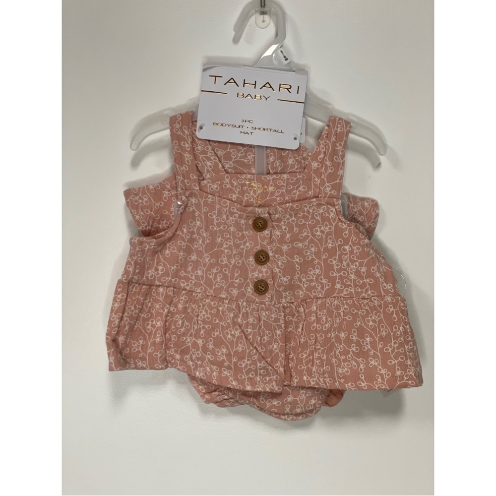 NWT Tahari Baby Girl 3 PC Set Cotton Pink Size 3-6 M